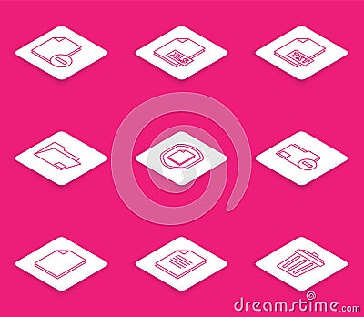 Set line Document with minus, XLS file document, TXT, folder, protection concept, and icon. Vector Vector Illustration