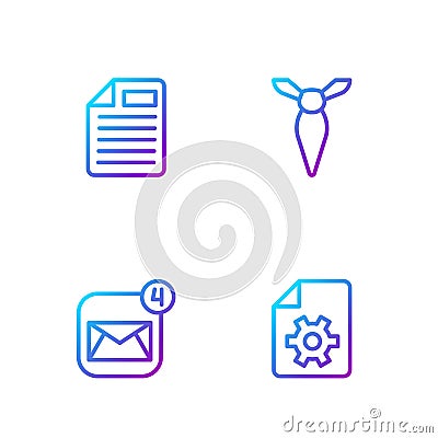 Set line Document settings, Envelope, File document and Tie. Gradient color icons. Vector Vector Illustration