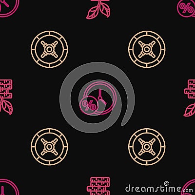 Set line Dollar plant, Safe and Clock and percent on seamless pattern. Vector Vector Illustration