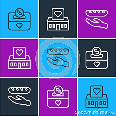Set line Donation and charity, food and Volunteer center icon. Vector Vector Illustration
