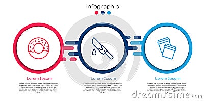 Set line Donut, Bloody knife and Plastic bag with ziplock. Business infographic template. Vector Vector Illustration