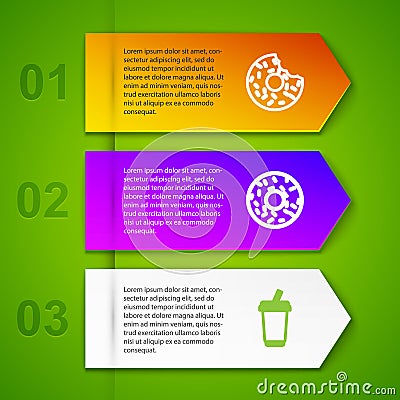 Set line Donut, , Glass with water and Taco tortilla. Business infographic template. Vector Vector Illustration