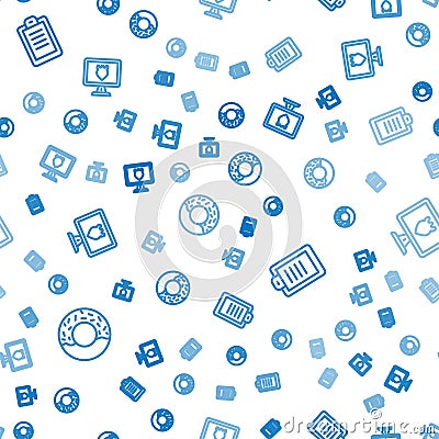 Set line Donut, Police report and database on seamless pattern. Vector Stock Photo