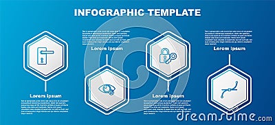 Set line Door handle, Invisible hide, Lock key and Bezier curve. Business infographic template. Vector Vector Illustration