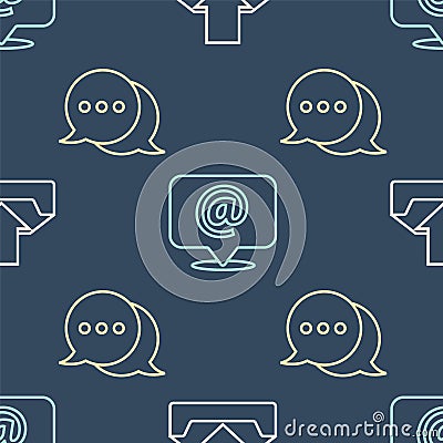 Set line Download inbox, Speech bubble chat and Mail and e-mail on speech bubble on seamless pattern. Vector Vector Illustration