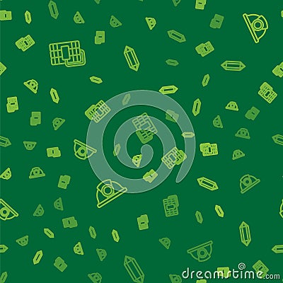 Set line Dynamite, Miner helmet and Gem stone on seamless pattern. Vector Stock Photo