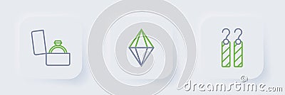 Set line Earrings, Gem stone and Diamond engagement box icon. Vector Vector Illustration