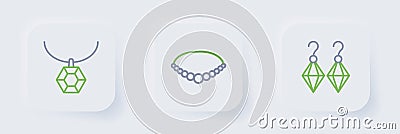 Set line Earrings, Pearl necklace and Pendant on icon. Vector Stock Photo