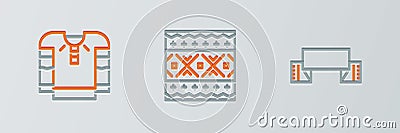 Set line Embroidered towel, shirt and Ukrainian ethnic pattern icon. Vector Vector Illustration