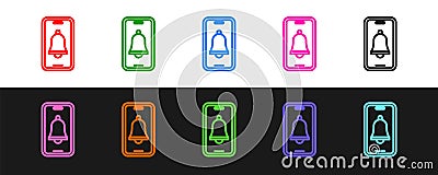 Set line Emergency mobile phone call to hospital icon isolated on black and white background. Vector Stock Photo