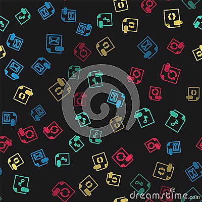 Set line EML file document, MP3, CSS and GIF on seamless pattern. Vector Vector Illustration