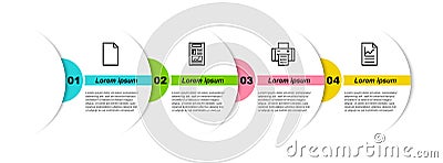 Set line Empty document, News, Printer and Document with graph chart. Business infographic template. Vector Vector Illustration