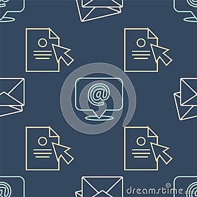 Set line Envelope, Document and cursor and Mail and e-mail on seamless pattern. Vector Vector Illustration