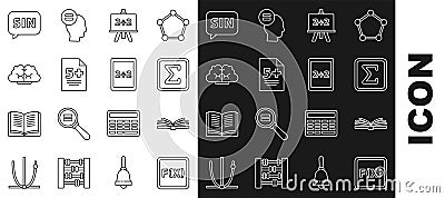 Set line Equation solution, Mobile calculator interface, Geometric figure Square, Calculator, Graph, schedule, chart Vector Illustration