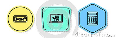 Set line Equation solution, Square root of x glyph and Calculator. Colored shapes. Vector Vector Illustration