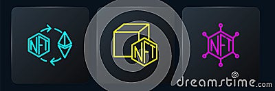 Set line Ethereum exchange NFT, blockchain technology and Digital crypto art. Black square button. Vector Vector Illustration