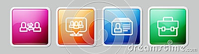 Set line Exchange work, Project team base, Resume and Briefcase. Colorful square button. Vector Stock Photo
