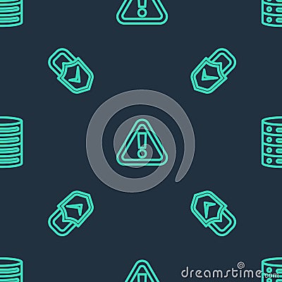 Set line Exclamation mark in triangle, Lock and check and Server, Data, Web Hosting on seamless pattern. Vector Vector Illustration