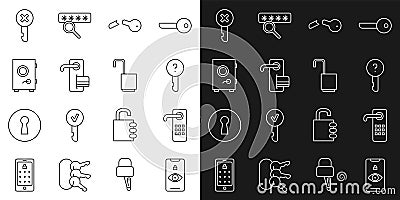 Set line Eye scan, Digital door lock, Undefined key, Broken, Safe, Wrong and Open padlock icon. Vector Vector Illustration