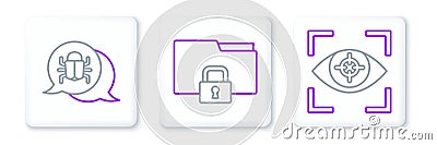 Set line Eye scan, System bug and Folder and lock icon. Vector Stock Photo