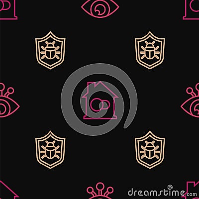 Set line Eye scan, System bug and Smart home on seamless pattern. Vector Vector Illustration