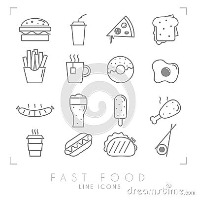 Set of line fast food icons. Vector Illustration