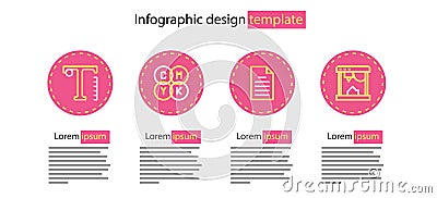 Set line File document, 3D printer, CMYK color mixing and Text icon. Vector Vector Illustration