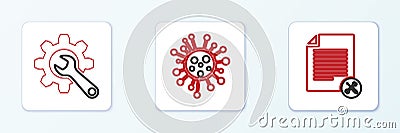 Set line File document service, Wrench and gear and Bacteria icon. Vector Stock Photo