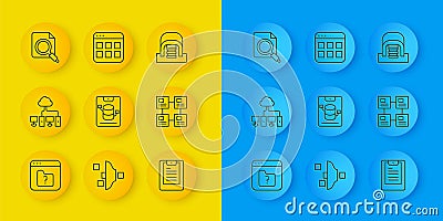 Set line File missing, Computer network, Server, Data, Web Hosting, report, Hierarchy organogram chart, Search concept Stock Photo