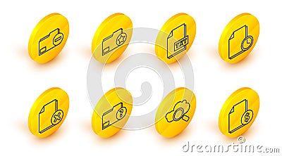 Set line Finance document, Search cloud computing, Unknown folder, Delete file, Document with clock, TXT, star and minus Vector Illustration