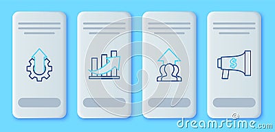 Set line Financial growth and coin, Growth chart progress people crowd, Arrow gear business and Megaphone dollar icon Stock Photo