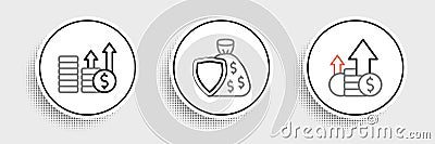 Set line Financial growth and coin, dollar and Shield money bag icon. Vector Vector Illustration