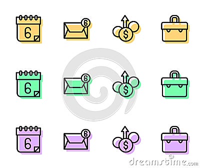 Set line Financial growth dollar, Calendar, Mail and e-mail and Briefcase icon. Vector Vector Illustration