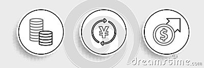 Set line Financial growth and dollar, Coin money with and Yen icon. Vector Vector Illustration