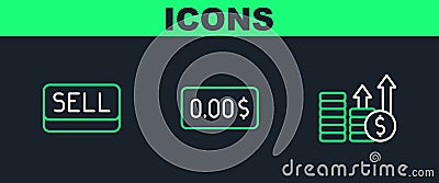 Set line Financial growth and dollar, Sell button and Zero cost icon. Vector Vector Illustration