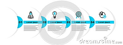 Set line Financial growth, Target, Light bulb with dollar and Startup project concept icon. Vector Vector Illustration