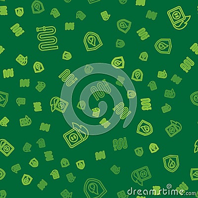 Set line Fire hose reel, Electric wiring of socket in fire and protection shield on seamless pattern. Vector Vector Illustration