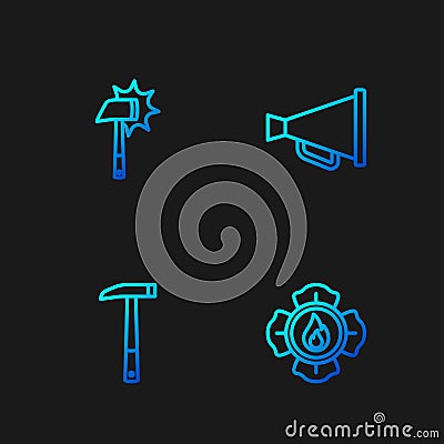 Set line Firefighter, axe, and Megaphone. Gradient color icons. Vector Vector Illustration