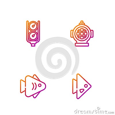 Set line Fish, , Gauge scale and Aqualung. Gradient color icons. Vector Vector Illustration