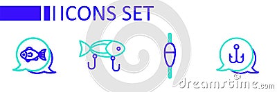 Set line Fishing hook, float, lure and icon. Vector Vector Illustration