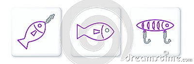 Set line Fishing lure, on hook and icon. Vector Vector Illustration