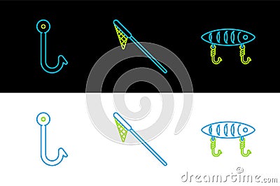 Set line Fishing lure, hook and net icon. Vector Vector Illustration