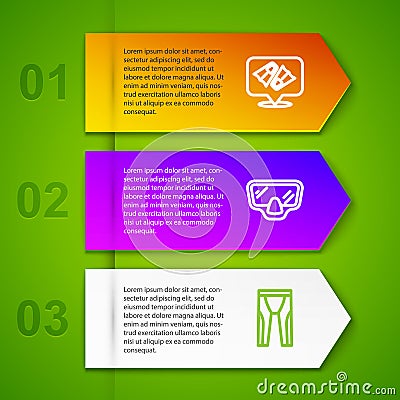 Set line Flippers for swimming, Diving mask and Wetsuit scuba diving. Business infographic template. Vector Vector Illustration
