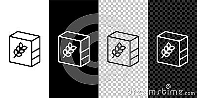 Set line Flour pack icon isolated on black and white, transparent background. Vector Vector Illustration
