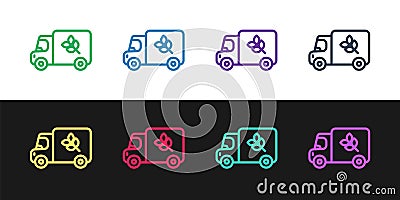 Set line Flour truck icon isolated on black and white background. Vector Vector Illustration