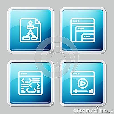Set line Flowchart, Software, and Online play video icon. Vector Vector Illustration