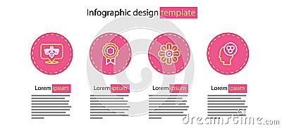 Set line Flower, Beekeeper, Honey medal and icon. Vector Vector Illustration