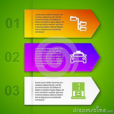 Set line Folder tree, Taxi car, Mail server and Unknown document. Business infographic template. Vector Stock Photo