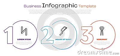 Set line Folding ruler, Hacksaw and Pincers and pliers. Business infographic template. Vector Vector Illustration