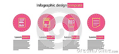 Set line Foreign language online study, Notebook, Exam sheet with A plus grade and icon. Vector Vector Illustration